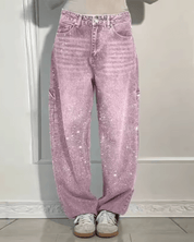 Flared broek dames retro met glitterglans
