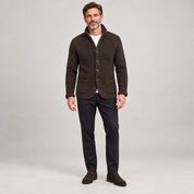 Men’s classic waistcoat with button closure, worn by a male model, front view