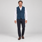 Men’s classic waistcoat with slim fit, worn by a male model, front view