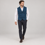 Men’s classic waistcoat with slim fit, worn by a male model in a walking pose