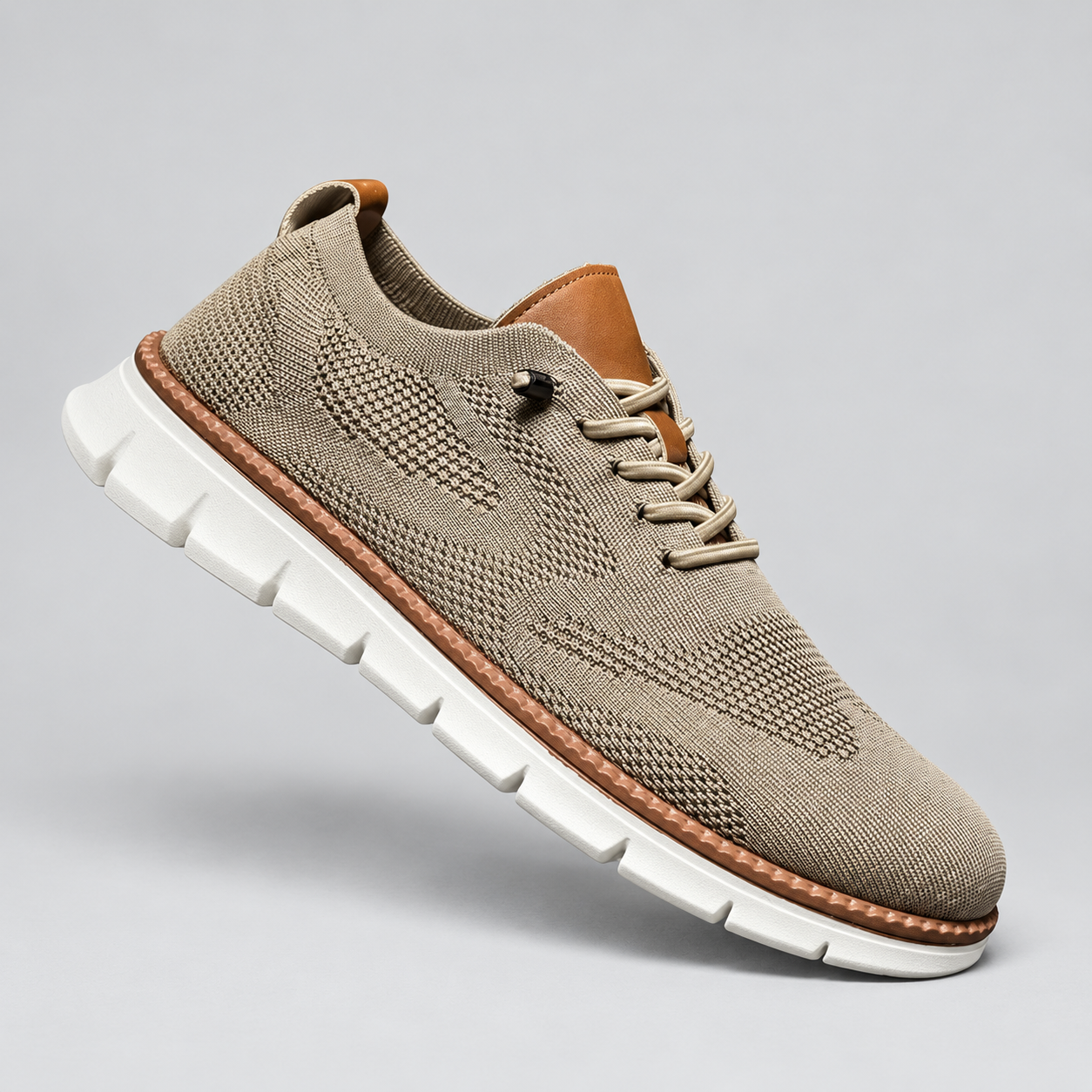 Men's lightweight knit lace-up trainers, beige