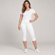 Legging dames casual chic elastisch met slanke pasvorm op damesmodel, van dichtbij