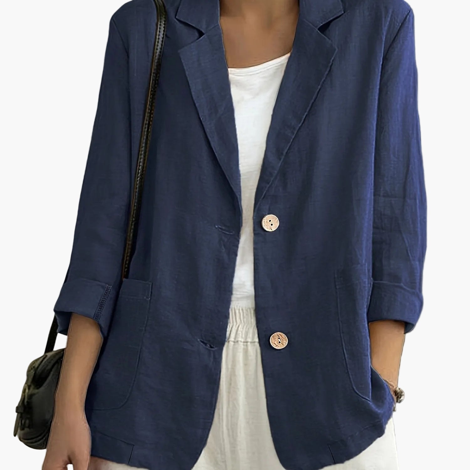 Women's loose-fit blazer with two buttons and roll-up sleeves