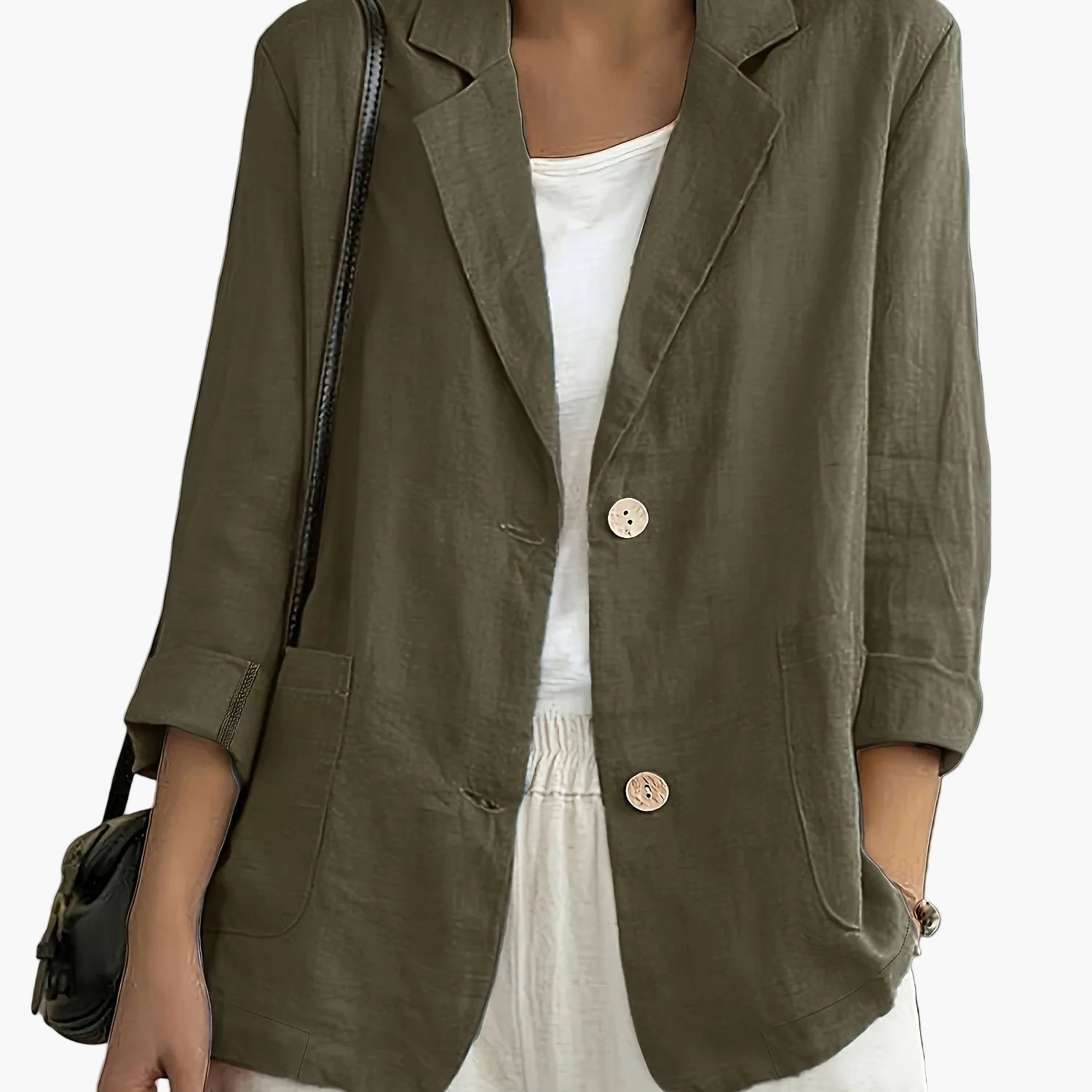 Women's loose-fit blazer with two buttons and roll-up sleeves