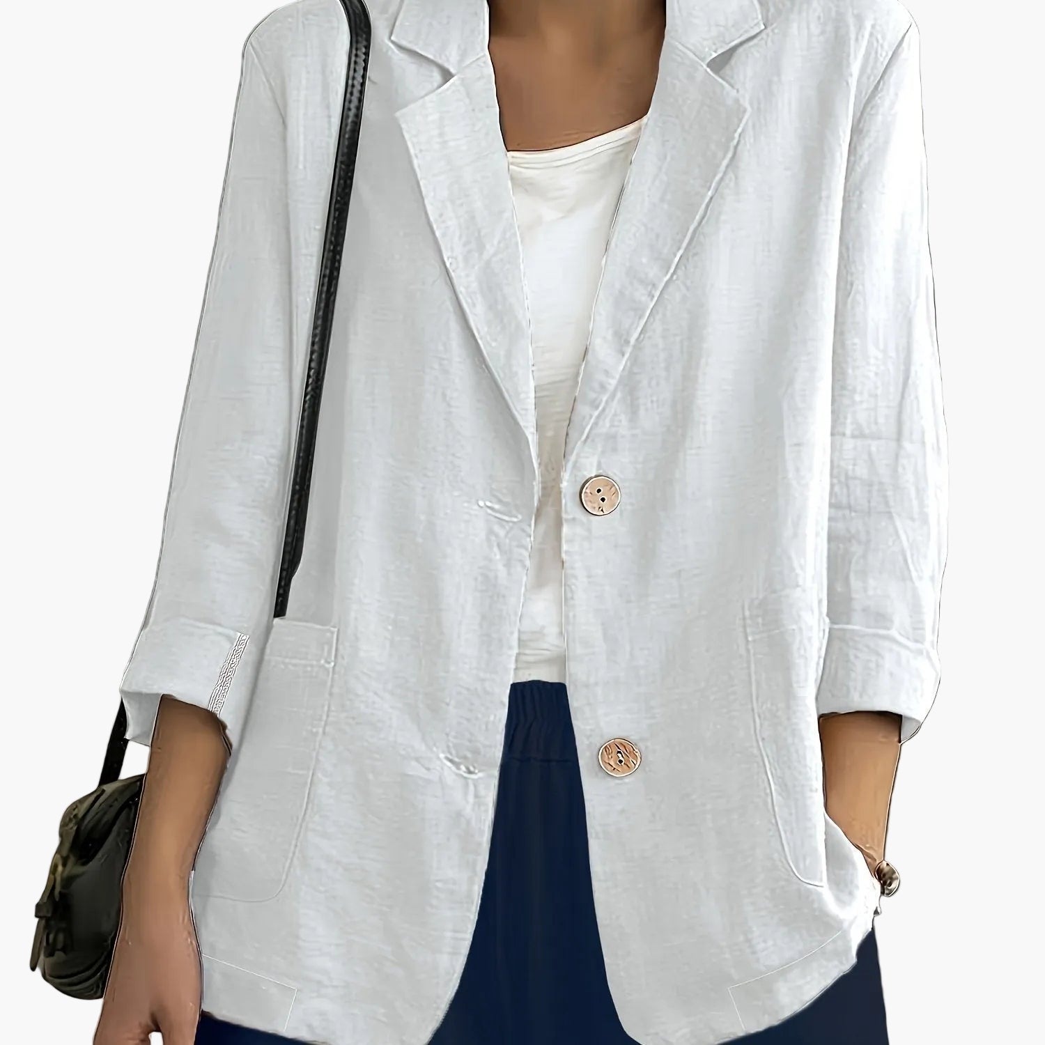 Women's loose-fit blazer with two buttons and roll-up sleeves