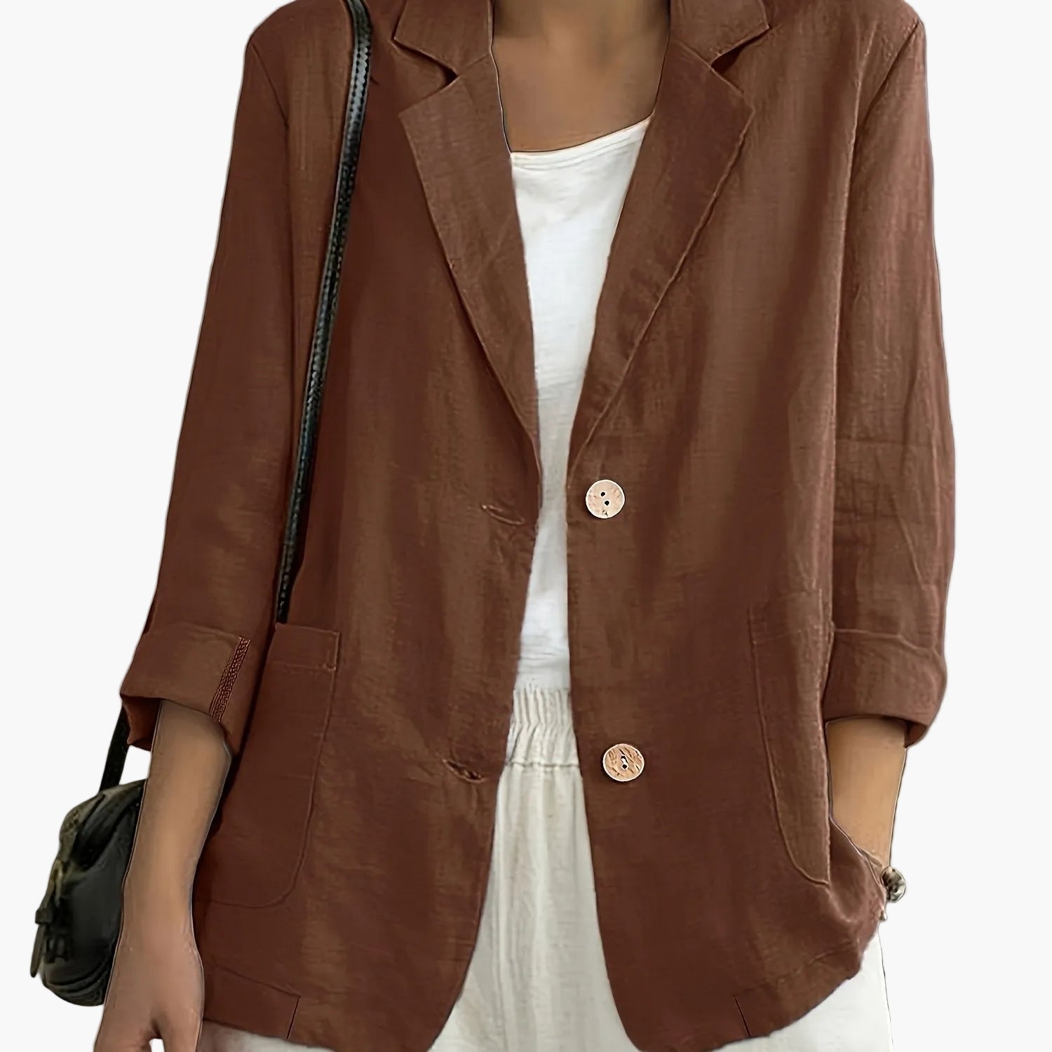 Women's loose-fit blazer with two buttons and roll-up sleeves