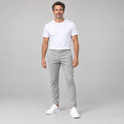 Men's classic tailored trousers with a neat fit, worn by a male model, front view