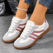 Women's retro striped trainers in pink, with gum sole and lace-up fastening