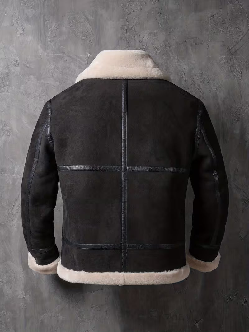 Men's aviator jacket in black with teddy collar and zip pockets