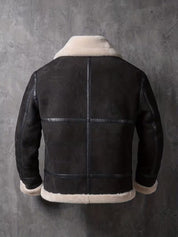 Men's aviator jacket in black with teddy collar and zip pockets