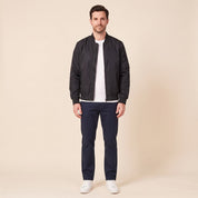 Men's bomber jacket with windproof shell and zip sleeve pocket in black