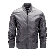 Men's bomber jacket with windproof shell and zip sleeve pocket in grey
