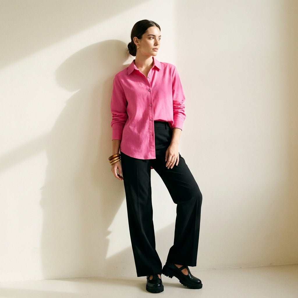 Women's button front blouse with relaxed fit