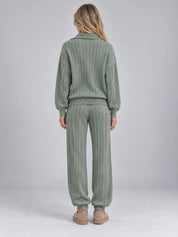 Women's cable knit co-ord set with zip cardigan and joggers