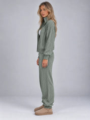 Women's cable knit co-ord set with zip cardigan and joggers