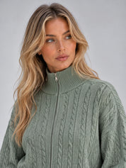 Women's cable knit co-ord set with zip cardigan and joggers