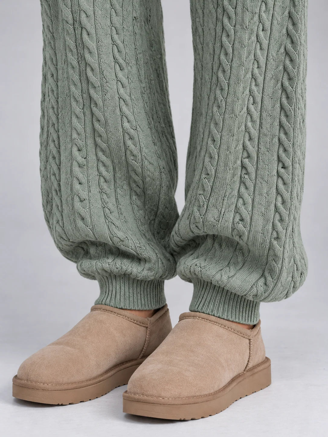 Women's cable knit co-ord set with zip cardigan and joggers