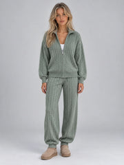 Cable knit co-ord set for women with zip cardigan and joggers