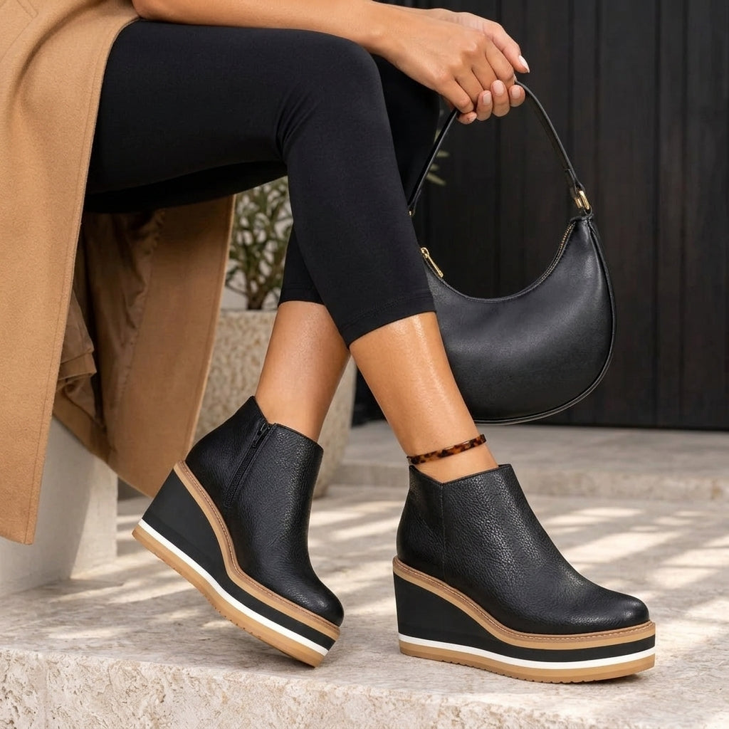 Women's Chelsea ankle boots with platform wedge and wide toe box