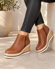 Women's Chelsea ankle boots with platform wedge and wide toe box in dark brown