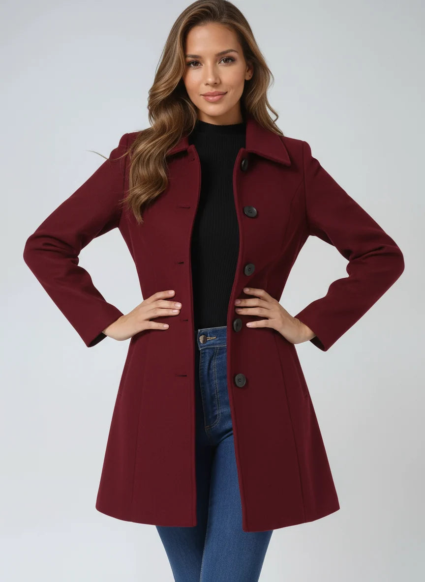 Women's fit and flare coat with button front