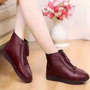 Women's flat leather-look ankle boots with zip and wide toe box