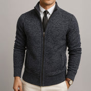 Men's textured merino blend full zip sweater in grey