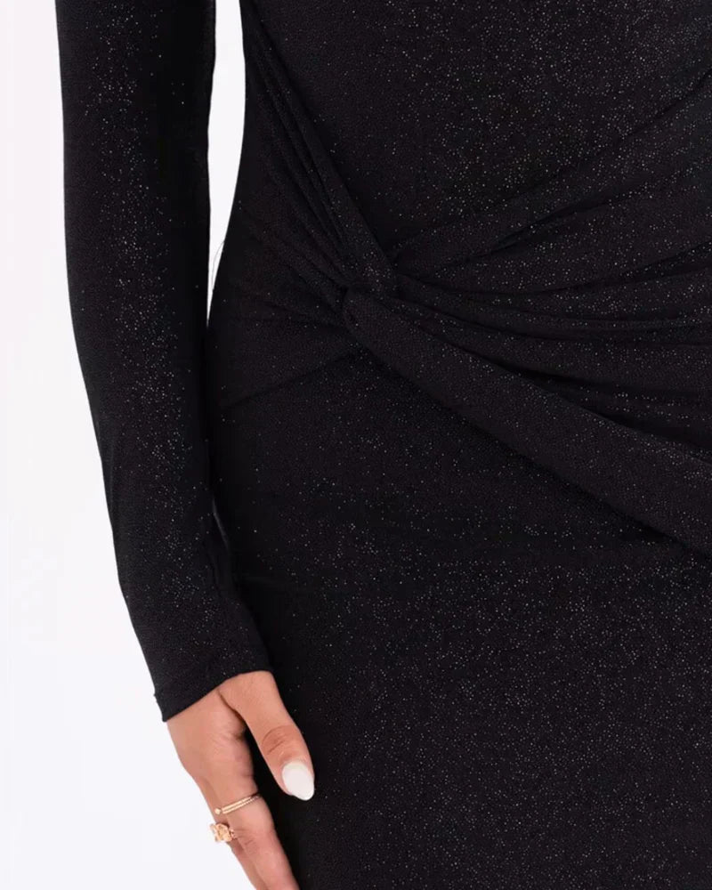 Women's glitter maxi dress with off-shoulder neckline