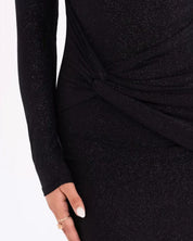 Women's glitter maxi dress with off-shoulder neckline