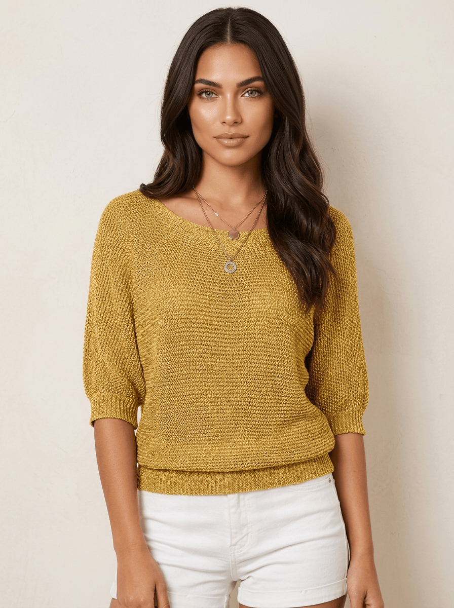 AIDA LENA Women's sweater Dames Gebreide Trui – Losvallende Trui met Ronde Hals en 3/4 Mouwen