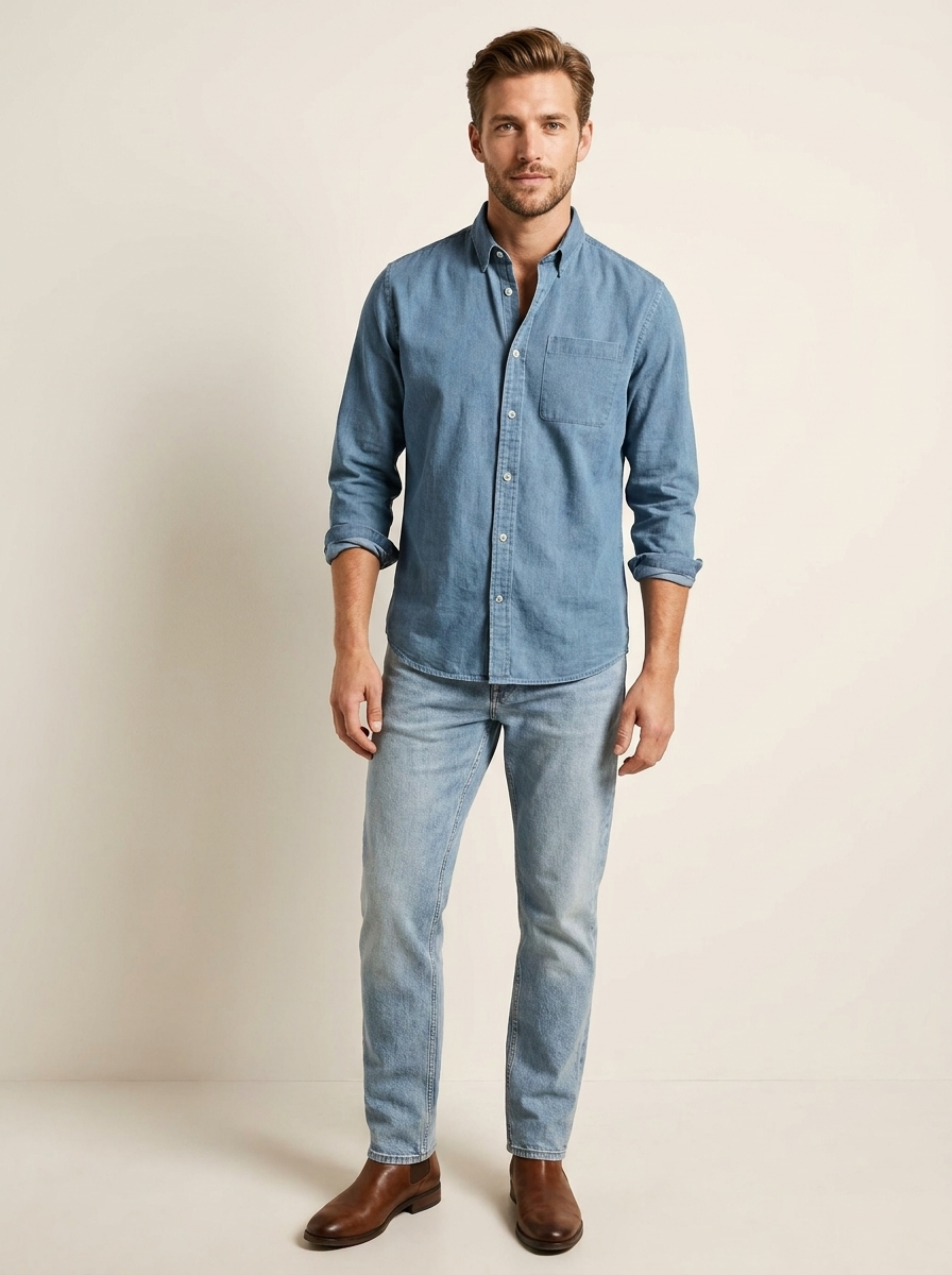 Men's Casual Shirt – Solid-Color Long-Sleeve Shirt