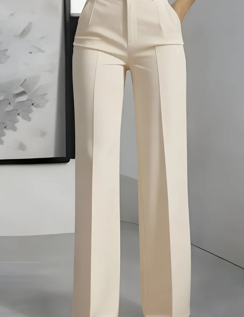 Women's high waist stretch trousers in beige