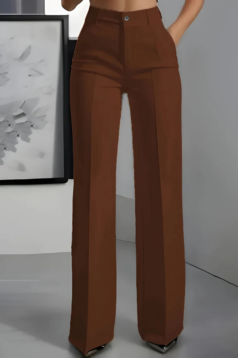 Women's high waist stretch trousers in brown