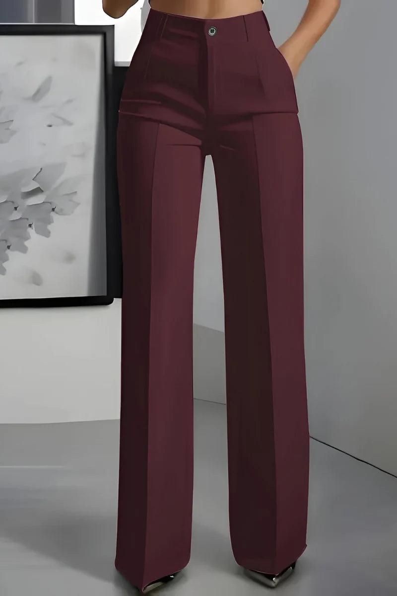 Women's high waist stretch trousers in burgundy