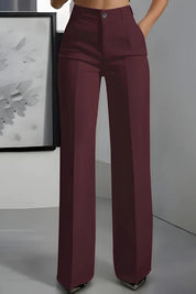 Women's high waist stretch trousers in burgundy