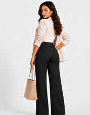 Women's high waist stretch trousers with straight leg and pockets