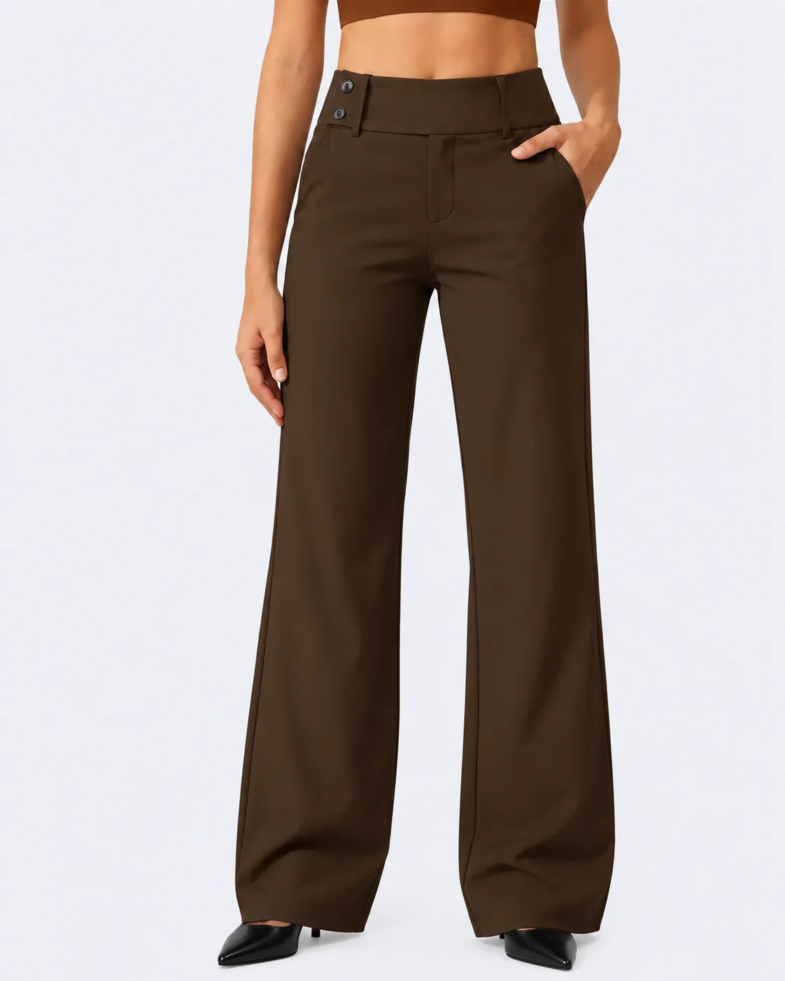 Women's high waist stretch trousers with straight leg and pockets