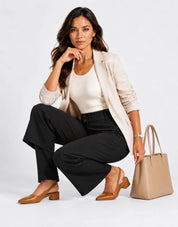 Women's high waist stretch trousers with straight leg and pockets