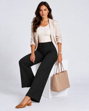 Women's high waist stretch trousers with straight leg and pockets