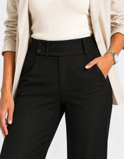 Women's high waist stretch trousers with straight leg and pockets