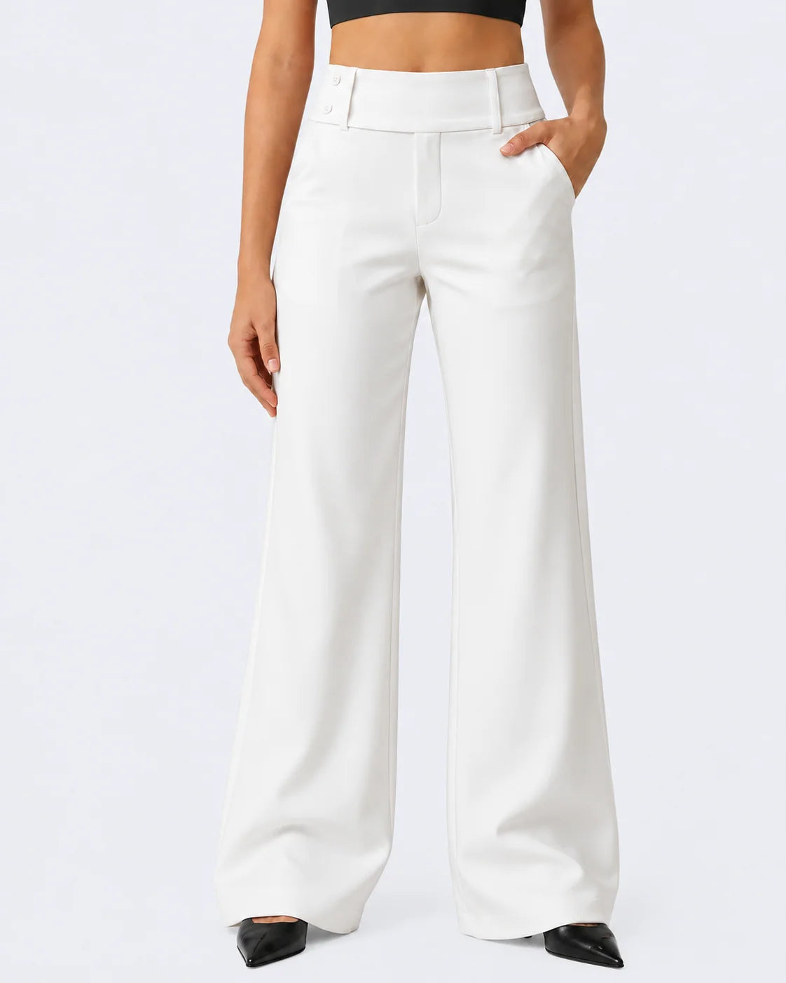 Women's high waist stretch trousers with straight leg and pockets in white