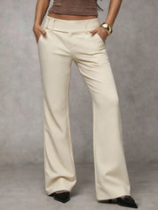Women's high waist trousers with loose straight leg in beige
