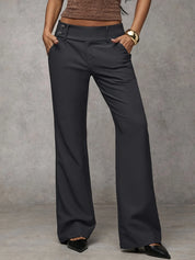 Women's high waist trousers with loose straight leg in dark grey