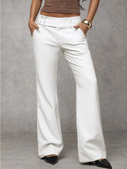 Women's high waist trousers with loose straight leg in white