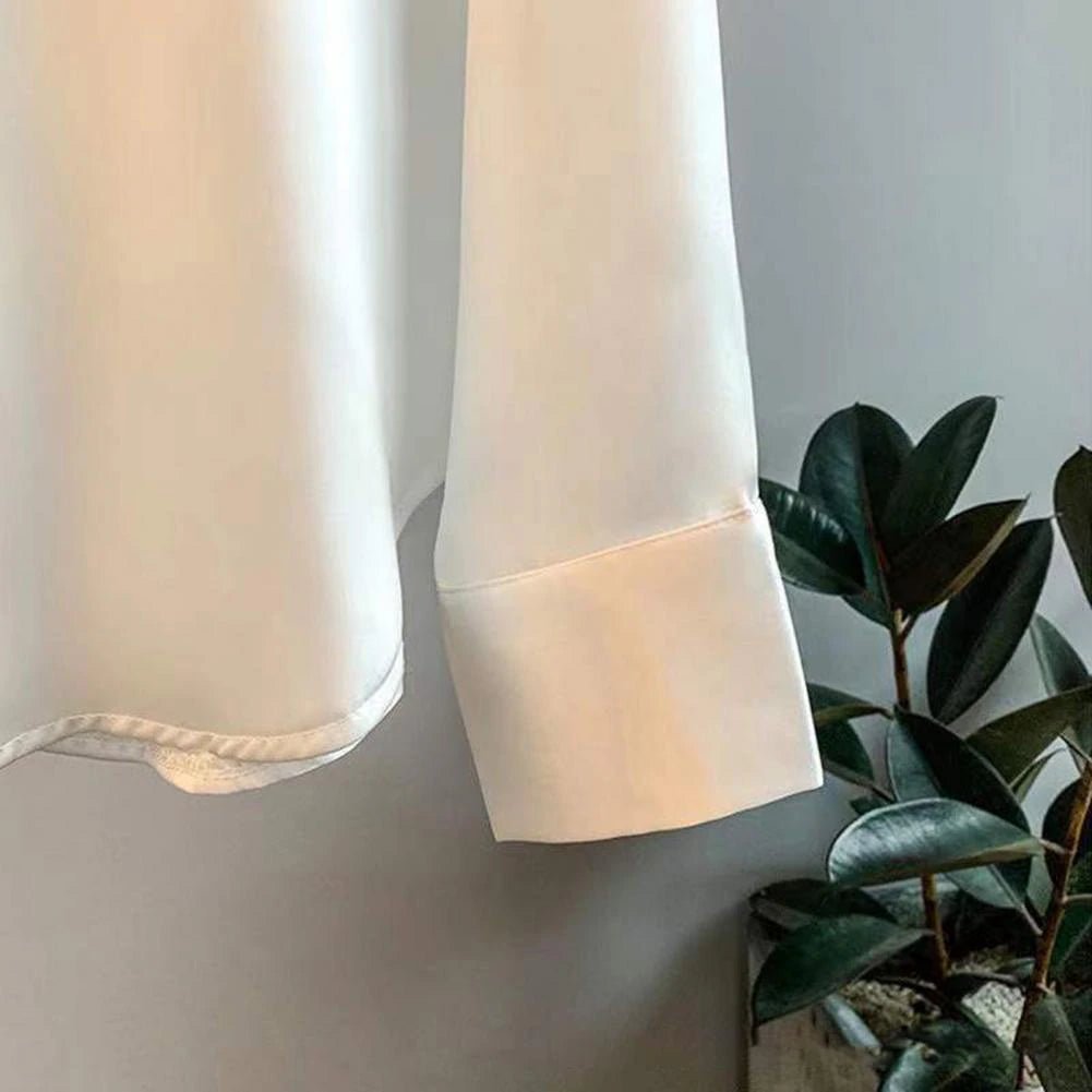 Satijnlook blouse dames met contrastbies en lange mouwen
