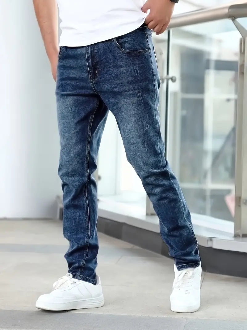 Jeans heren slim fit met smalle pijpen in washed denim
