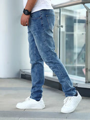 Jeans heren slim fit met smalle pijpen in washed denim
