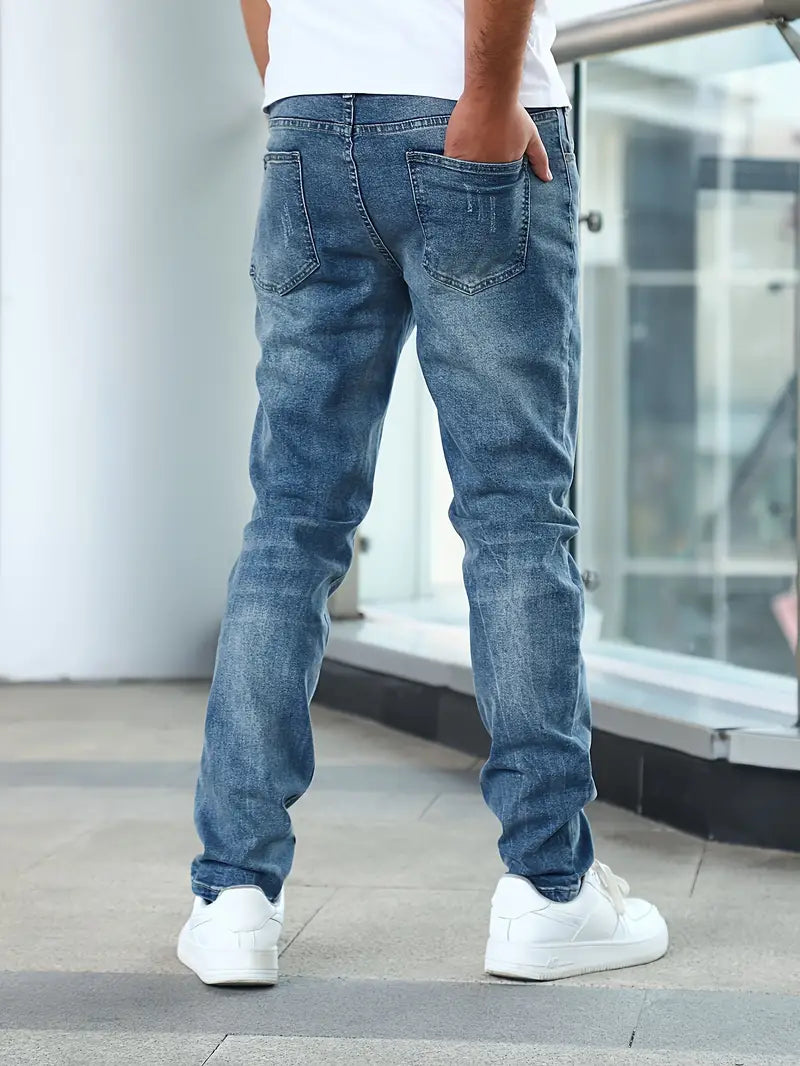 Jeans heren slim fit met smalle pijpen in washed denim