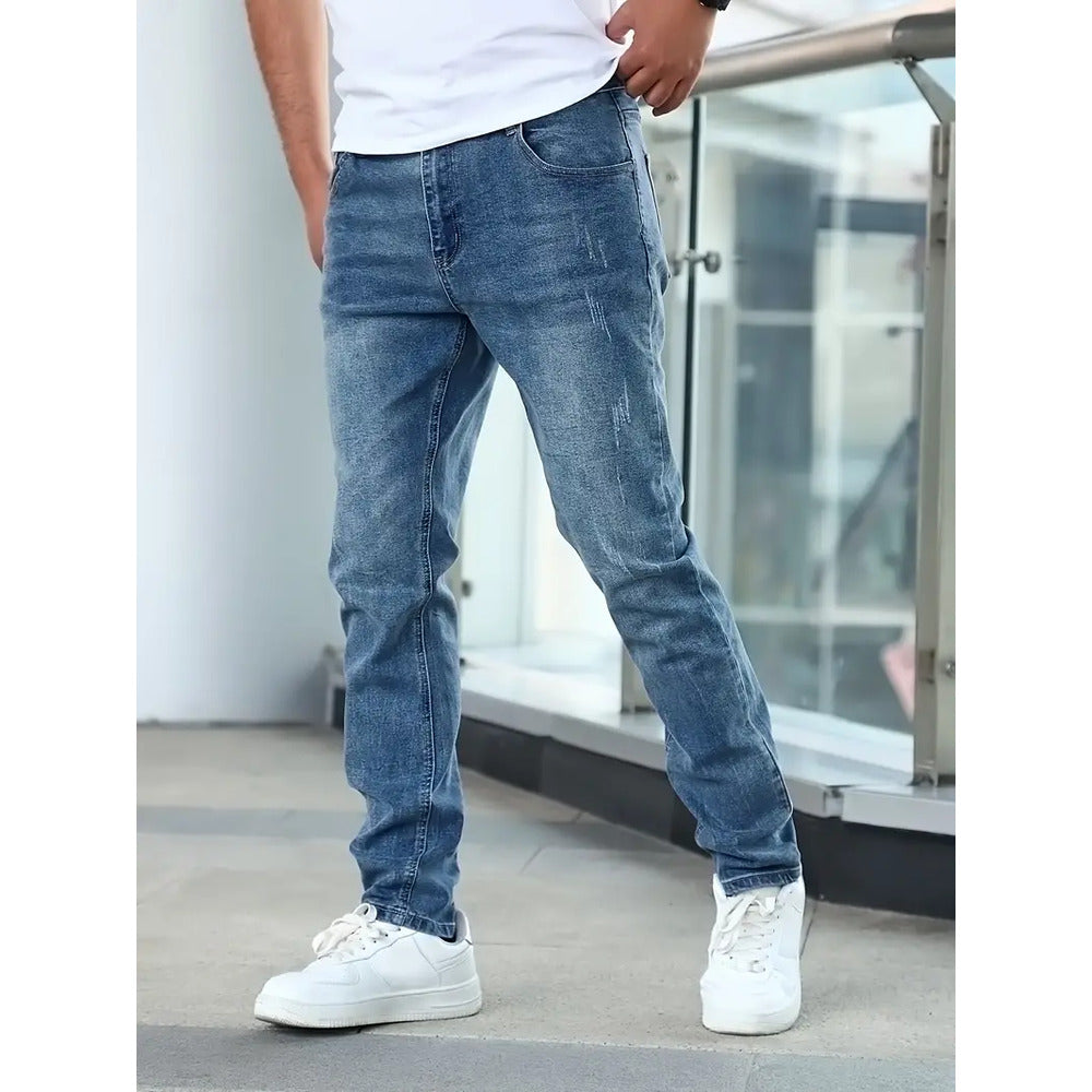Jeans heren slim fit met smalle pijpen in washed denim