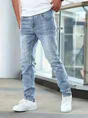 Jeans heren slim fit met smalle pijpen in washed denim